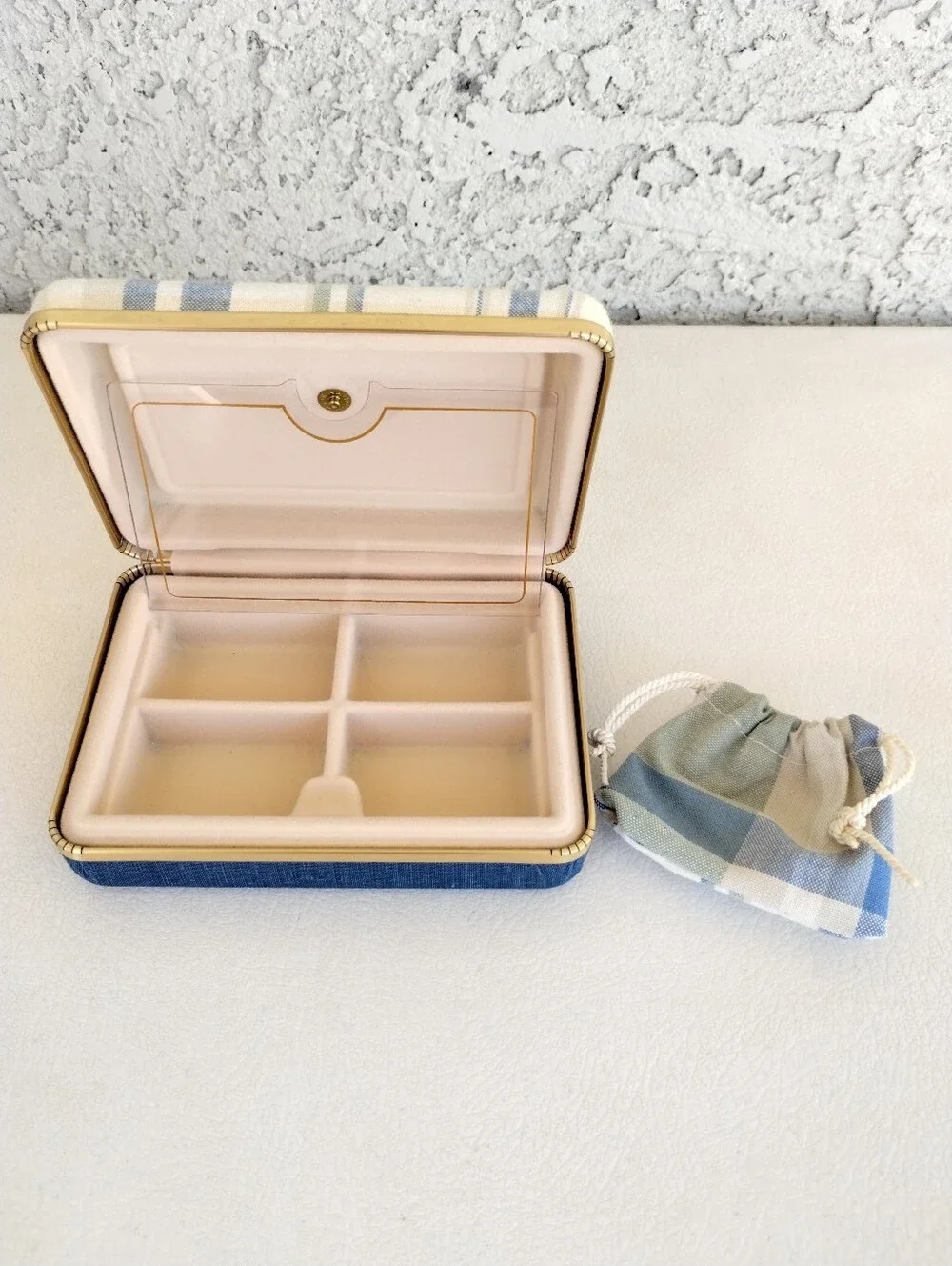 Vtg MCM 1970s Plaid Jewelry Box Set - Travel Vanity Trunk & Clamshell Case